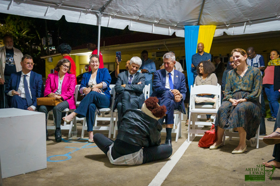 Members of the French delegation were treated to a special Cultural Evening outside SALCC's Derek Walcott Library.